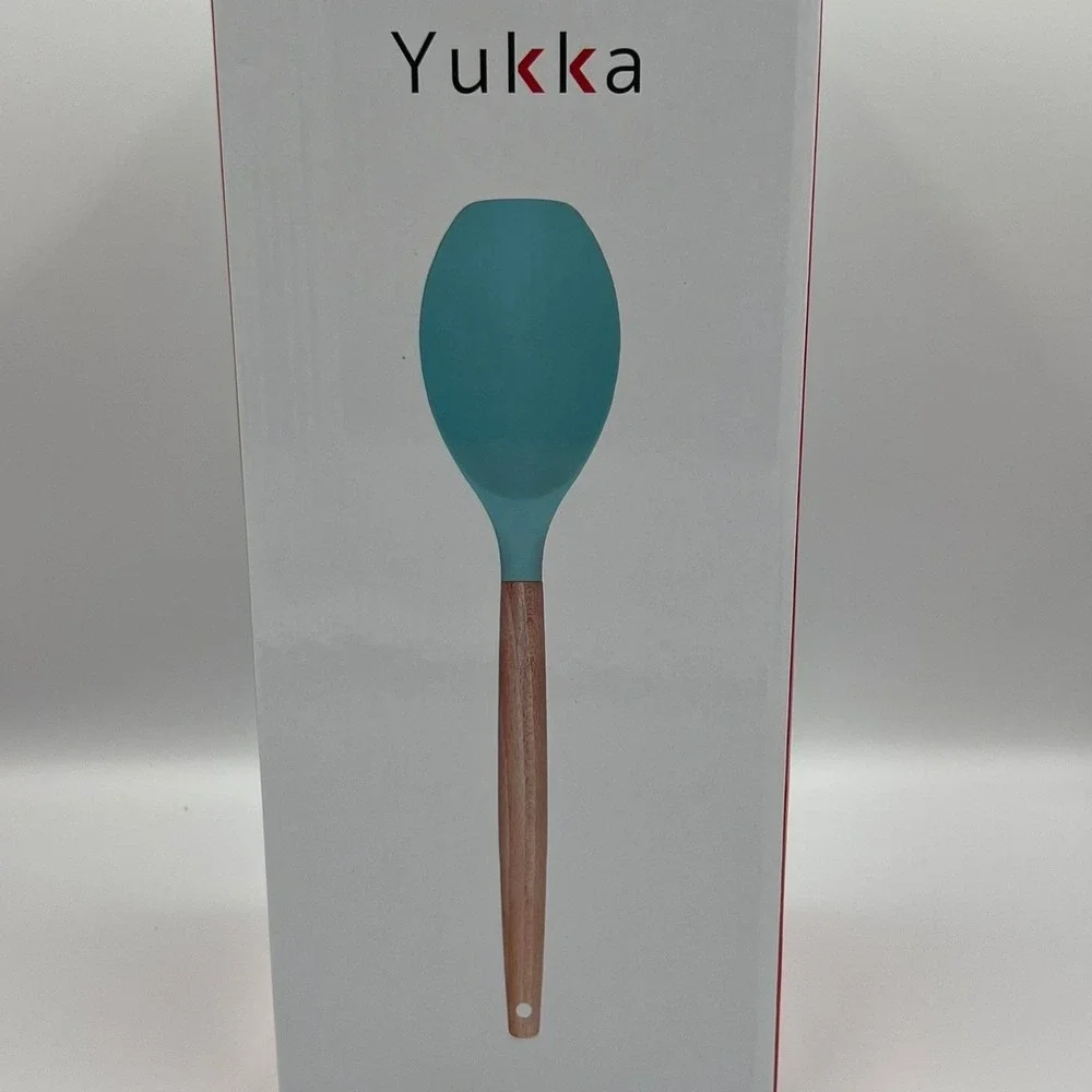 Yukka Kitchen Utensil Set 14pc Mint Green Silicone Wood Handles New